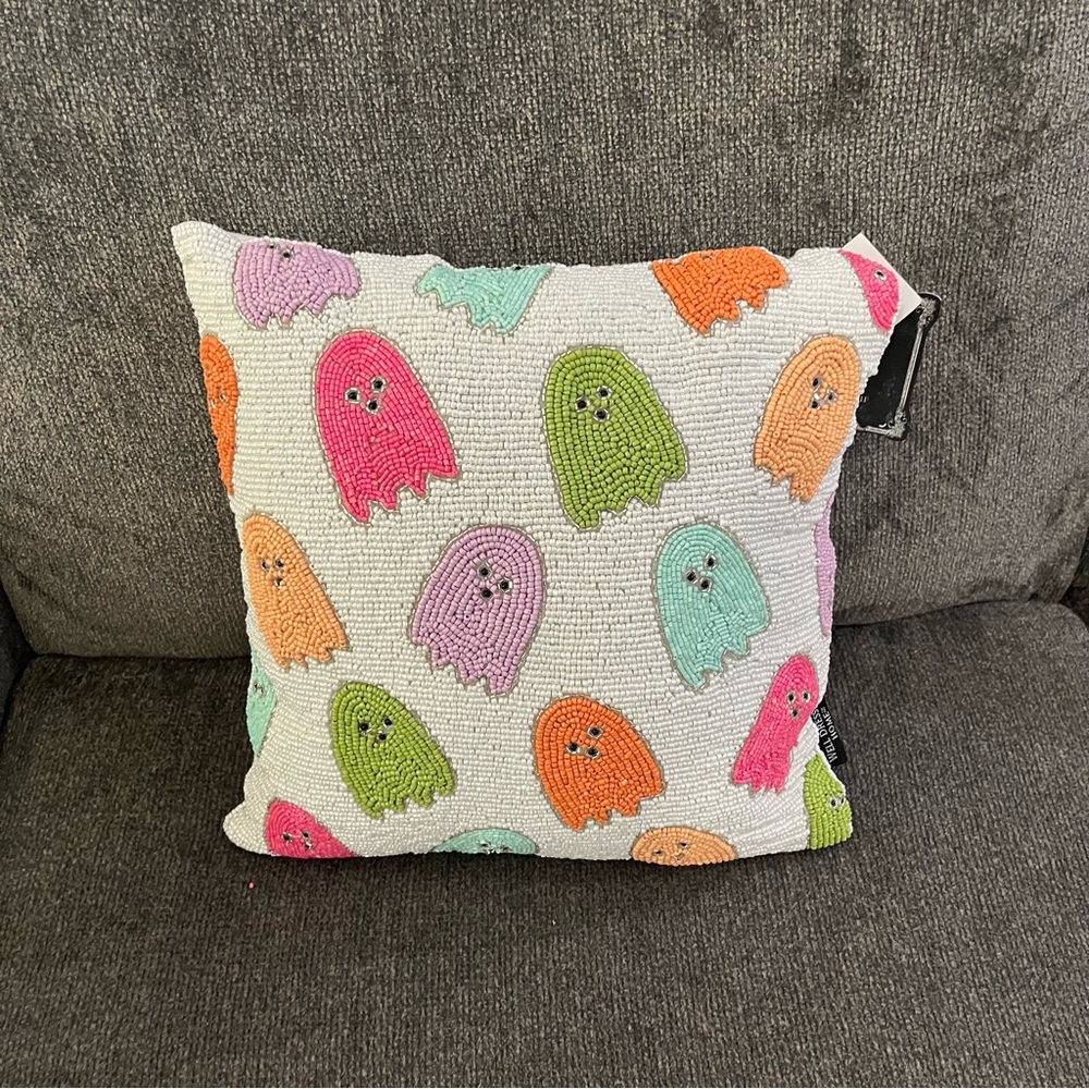 Well Dressed Home Beaded Ghost Pillow Multi Color Tiktok Homegoods Halloween NWT - Picture 5 of 7